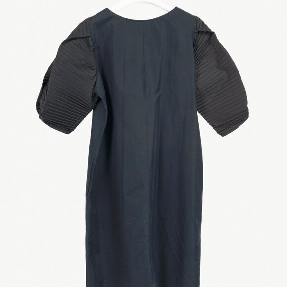 Sofie D'Hoore Navy Cotton Pleated-Sleeve Midi Shift Dress - Picture 2 of 8